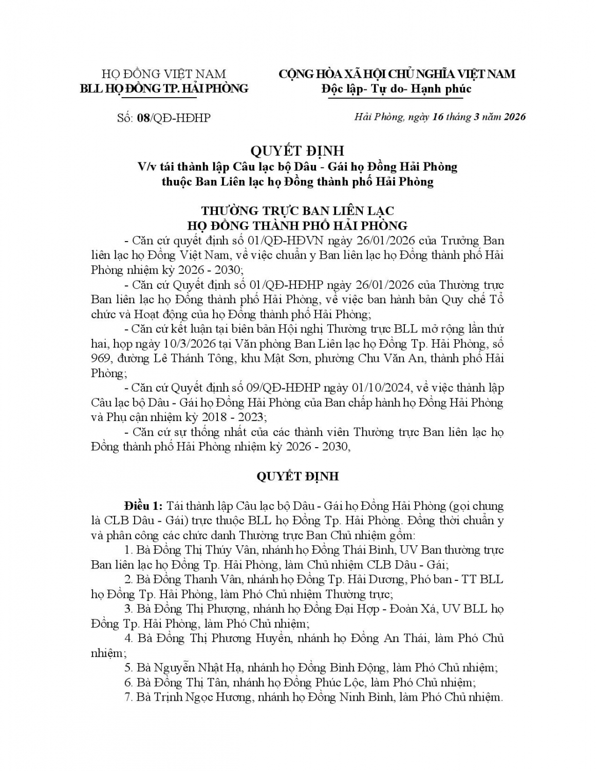 Quyết định thành lập CLB Dâu Gái page 001